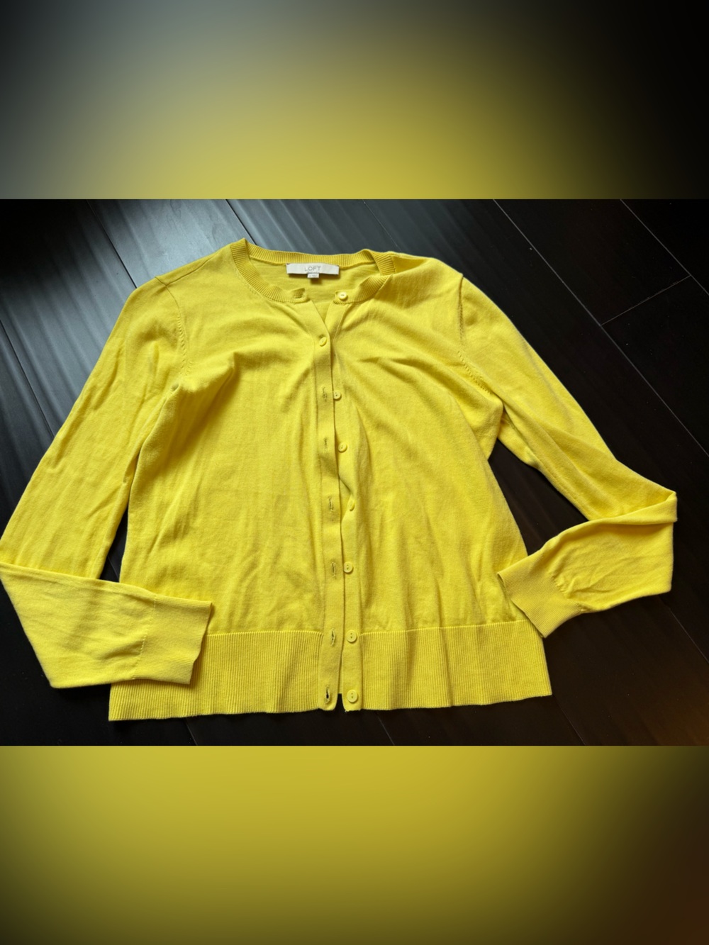 LOFT Bright Yellow Button-Front Cardigan size medium 100% cotton